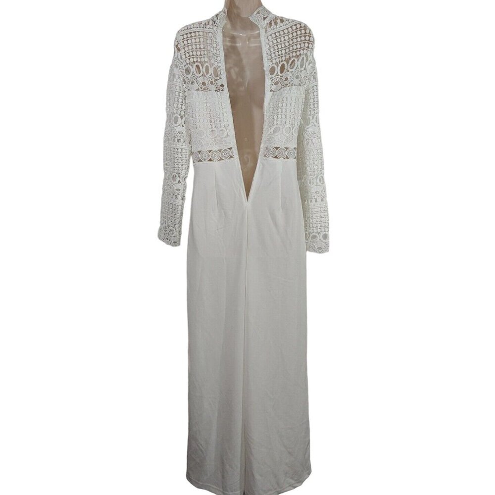 Love x Design Cut-Out Jumpsuit Women Size M White Long Sleeve FOR REPAIR - Picture 4 of 9